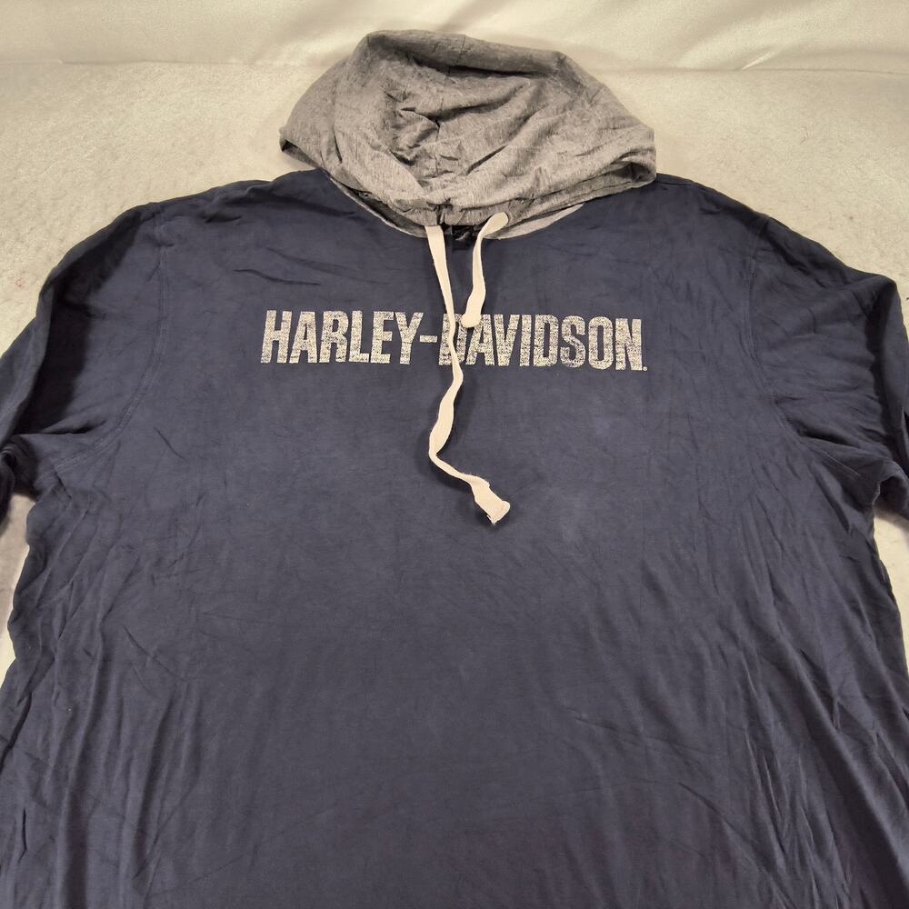 Harley Davidson Casual Pullover Long Sleeve Hoodie Mens Size XL Navy Gray